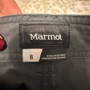 Size 8 women’s Marmot canvas pants. Really pretty periwinkle blue, light wear.